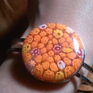 Orange Murano Glass Stainless Steel Bangle Bracelet (7.5 Inch)